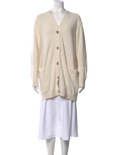 Pre-owned Hermes Cashmere V-neck Sweater In Neutral