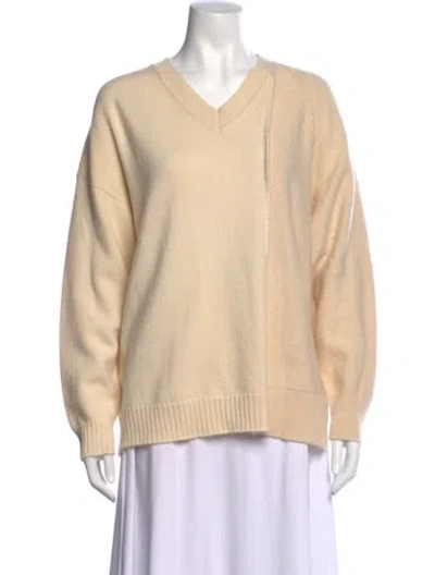 Pre-owned Hermes Cashmere V-neck Sweater In Neutral