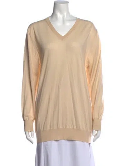 Pre-owned Hermes Cashmere V-neck Sweater In Neutral