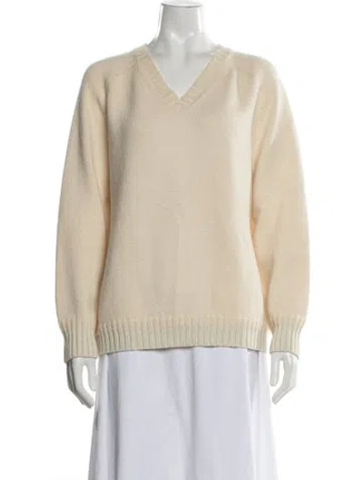 Pre-owned Hermes Cashmere V-neck Sweater In Neutrals