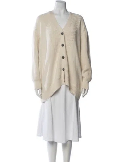 Pre-owned Hermes Cashmere V-neck Sweater In Neutrals