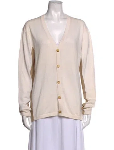 Pre-owned Hermes Cashmere V-neck Sweater In Neutrals