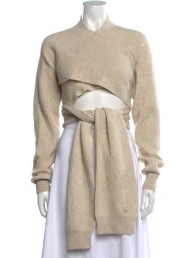 Pre-owned Hermes Cashmere V-neck Sweater In Neutrals