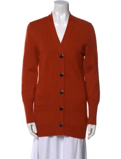 Pre-owned Hermes Cashmere V-neck Sweater In Orange