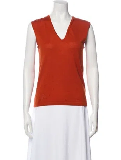 Pre-owned Hermes Cashmere V-neck Sweater In Orange