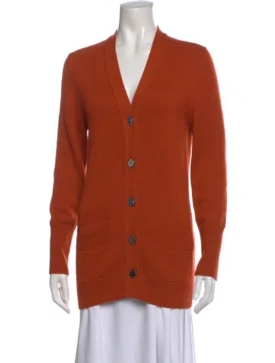 Pre-owned Hermes Cashmere V-neck Sweater In Orange