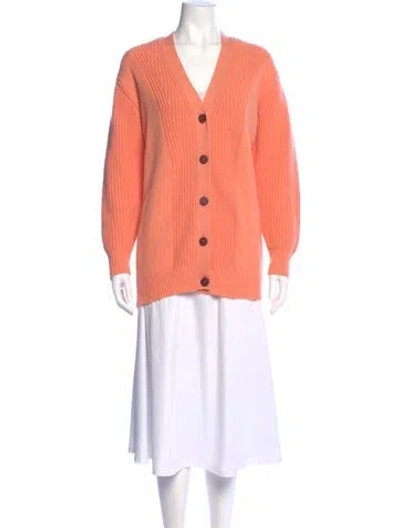 Pre-owned Hermes Cashmere V-neck Sweater In Orange