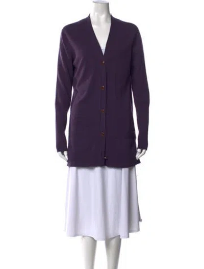 Pre-owned Hermes Cashmere V-neck Sweater In Purple