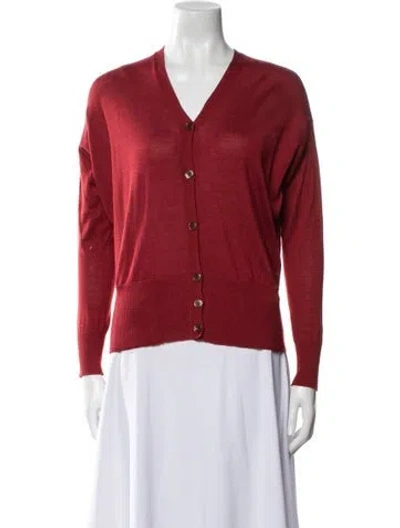 Pre-owned Hermes Cashmere V-neck Sweater In Red