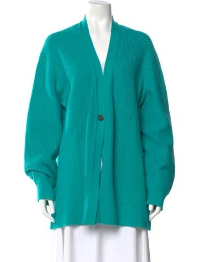 Pre-owned Hermes Cashmere V-neck Sweater W/ Tags In Green