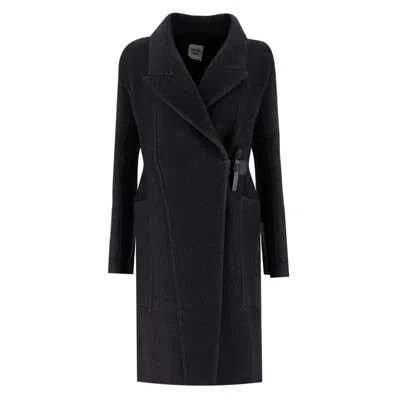 Pre-owned Hermes Cashmere Wrap Coat With A Leather Buckle Closure In Black