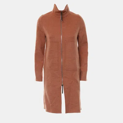 Pre-owned Hermes Cashmere Zip Up Coat In Orange