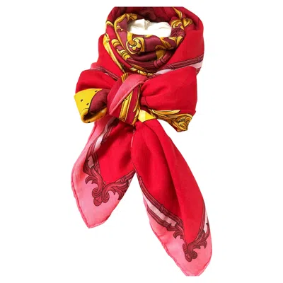 Pre-owned Hermes Cashmere/silk Shawel 130 X 130 Cm 'grand Carrosse Par  A Paris' In Red