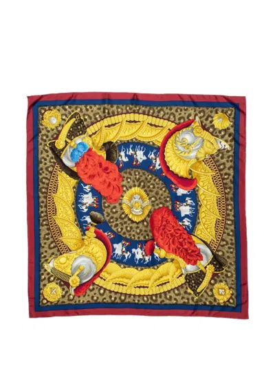 Pre-owned Hermes Casques Et Plumets Scarf In Red
