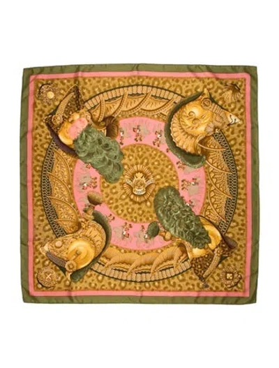 Pre-owned Hermes Casques Et Plumets Silk Scarf In Multi