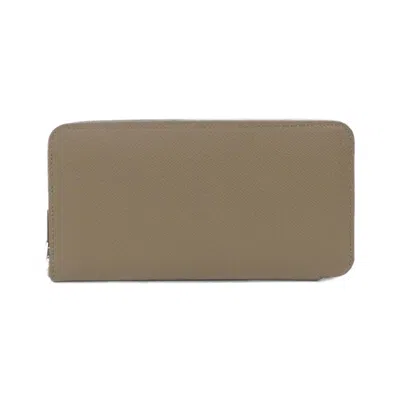 Pre-owned Hermes Cassis Etoupe Gray Vert Epsom Leather Silk Long Wallet (bi-fold) ()