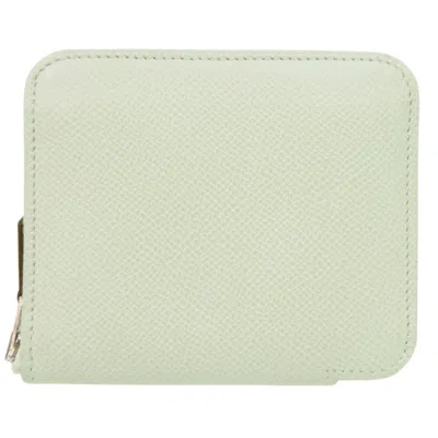 Pre-owned Hermes Cassis Light Green Epsom Leather Silk Coin Purse/coin Case ()