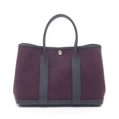 Pre-owned Hermes Cassis Navy Purple Negonda Leather Toile Officier Handbag Tote Bag ()