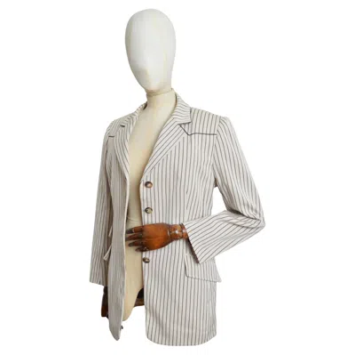Pre-owned Hermes Hermés Casual Ticking Stripe Blazer Ivory & Black- Vintage Jacket In White