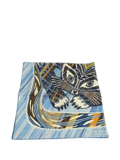 Pre-owned Hermes Cat-print Scarf In Blue