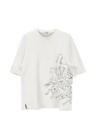 Pre-owned Hermes Cavalcade Short-sleeve T-shirt In White