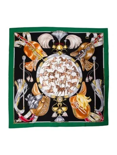 Pre-owned Hermes Cavalcades Silk Scarf In Green