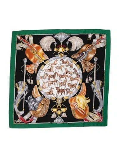 Pre-owned Hermes Cavalcades Silk Scarf In Green