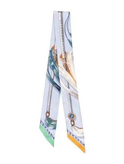 Pre-owned Hermes Cavalcades Silk Twilly Scarf In Blue