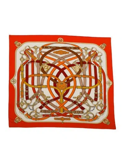 Pre-owned Hermes Cavalcadour Cashmere Shawl In Orange