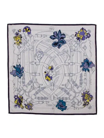 Pre-owned Hermes Cavalcadour Fleuri Cashmere Shawl In Blue