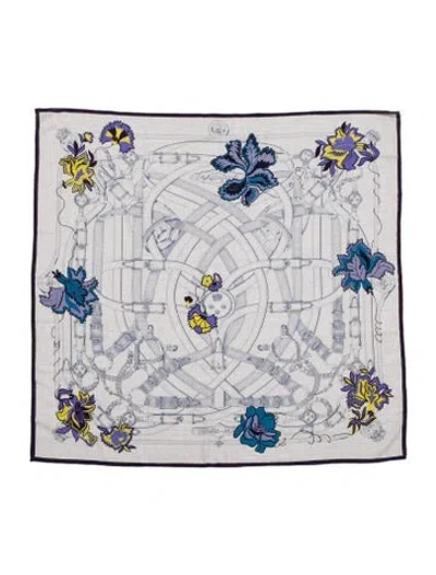Pre-owned Hermes Cavalcadour Fleuri Cashmere Shawl In Gray