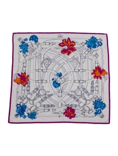 Pre-owned Hermes Cavalcadour Fleuri Cashmere Shawl In Gray