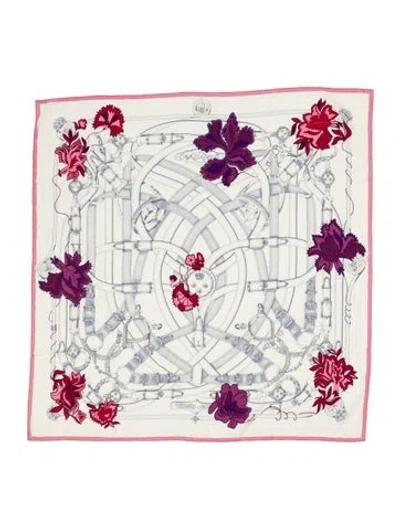 Pre-owned Hermes Cavalcadour Fleuri Cashmere Shawl In Pink