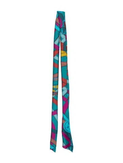 Pre-owned Hermes Cavalcadour Maxi Silk Twilly Scarf In Blue