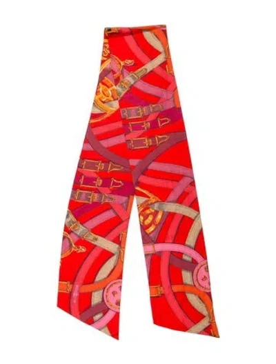 Pre-owned Hermes Cavalcadour Maxi Silk Twilly Scarf In Red