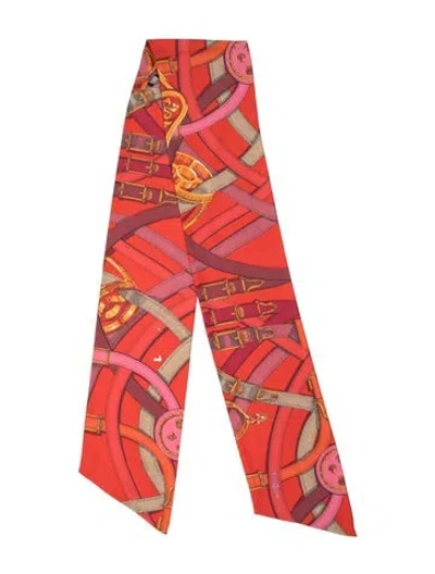 Pre-owned Hermes Cavalcadour Maxi Silk Twilly Scarf In Red