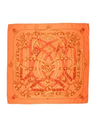 Pre-owned Hermes Cavalcadour Silk Scarf In Orange