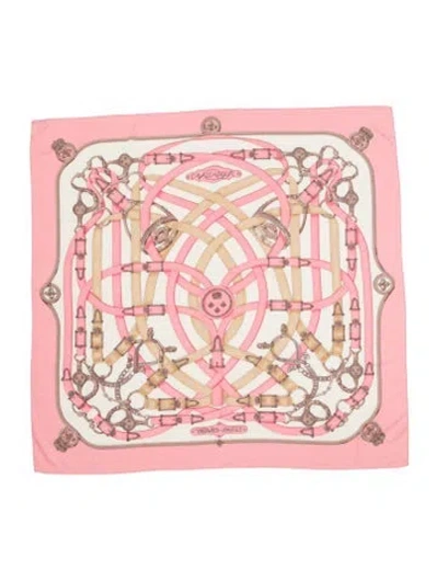 Pre-owned Hermes Cavalcadour Silk Shawl In Pink