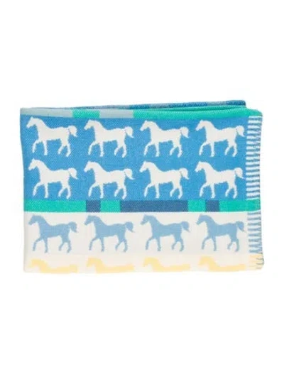 Pre-owned Hermes Cavalcolor Baby Blanket In Blue