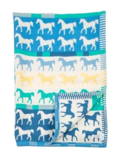 Pre-owned Hermes Cavalcolor Baby Blanket In Blue/green