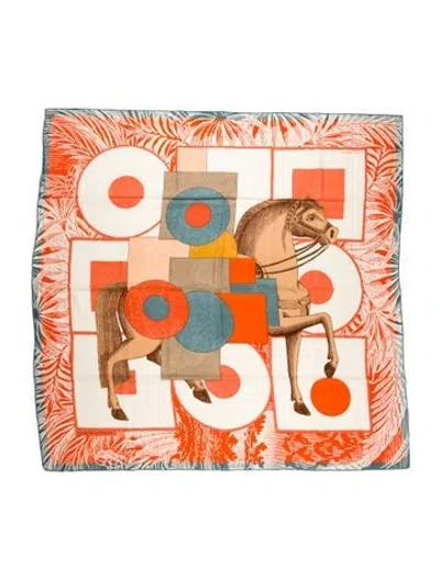 Pre-owned Hermes Cavalier En Formes Cashmere Shawl In Orange