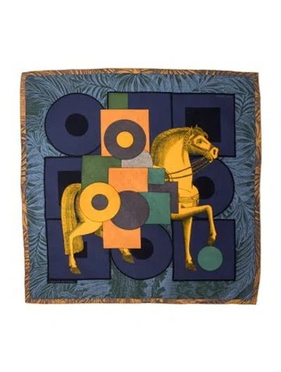 Pre-owned Hermes Cavalier En Formes Silk Scarf In Blue