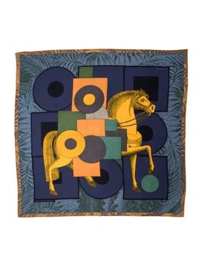 Pre-owned Hermes Cavalier En Formes Silk Scarf In Blue