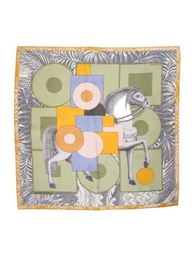 Pre-owned Hermes Cavalier En Formes Silk Scarf In Green