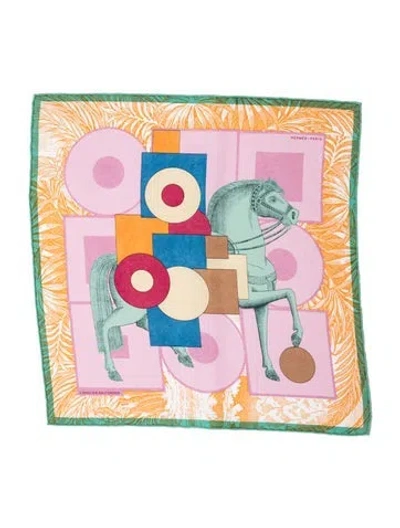 Pre-owned Hermes Cavalier En Formes Silk Scarf In Orange