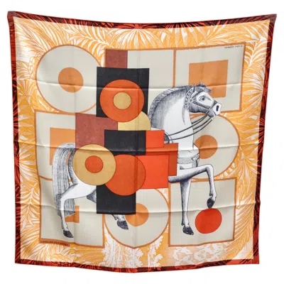 Pre-owned Hermes Cavalier En Formes Silk Scarf In Sand