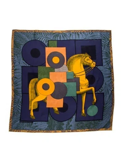 Pre-owned Hermes Cavalier En Formes Silk Scarf W/ Tags In Blue