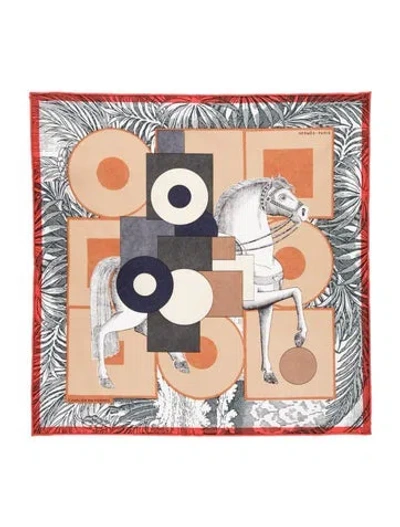 Pre-owned Hermes Cavalier En Formes Silk Scarf W/ Tags In Orange