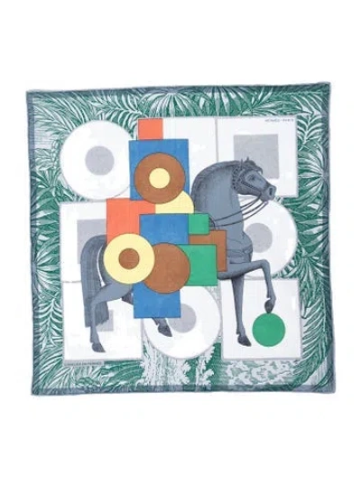 Pre-owned Hermes Cavalier En Formes Silk Scarf In White