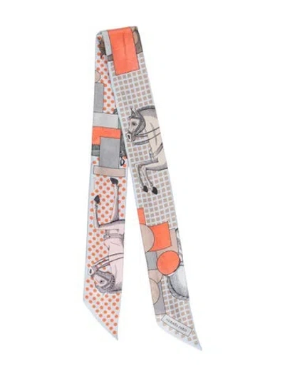 Pre-owned Hermes Cavalier En Formes Silk Twilly Scarf In Gray